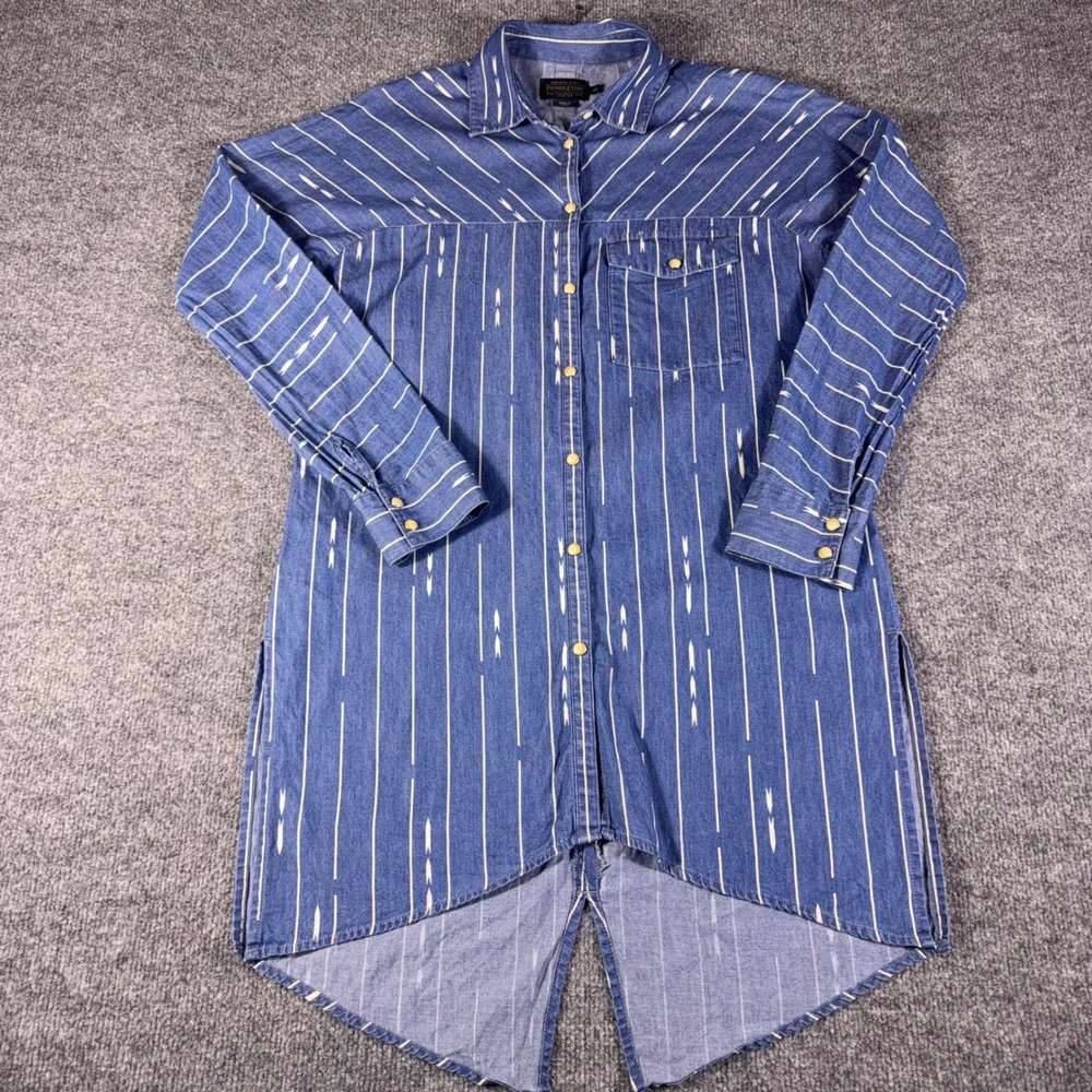Pendleton Womens Blue Ikat Stripe Button Down High Low Shirt Dress XS